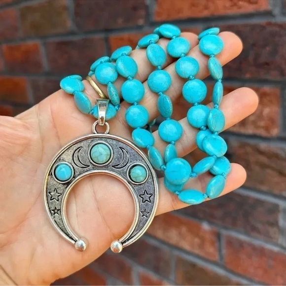 Anthropologie Jewelry - Anthropologie Turquoise Moon Natural Stone Beads Bohemian Western Necklace